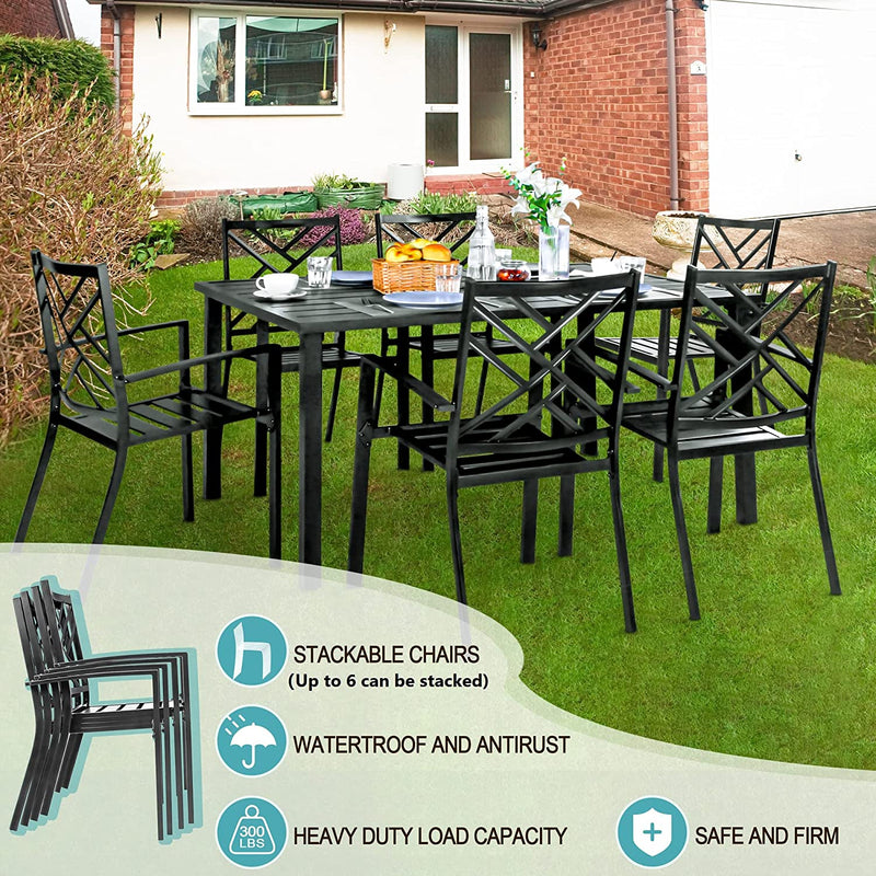 Bigroof 5 Piece Metal Outdoor Patio Dining Sets for 4, Stackable Chairs and Steel 37" Square Table with Umbrella Hole